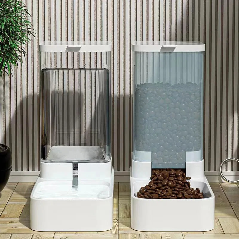 Distributeur automatique pour chien, modèle double pour croquettes et eau, idéal pour une alimentation continue.