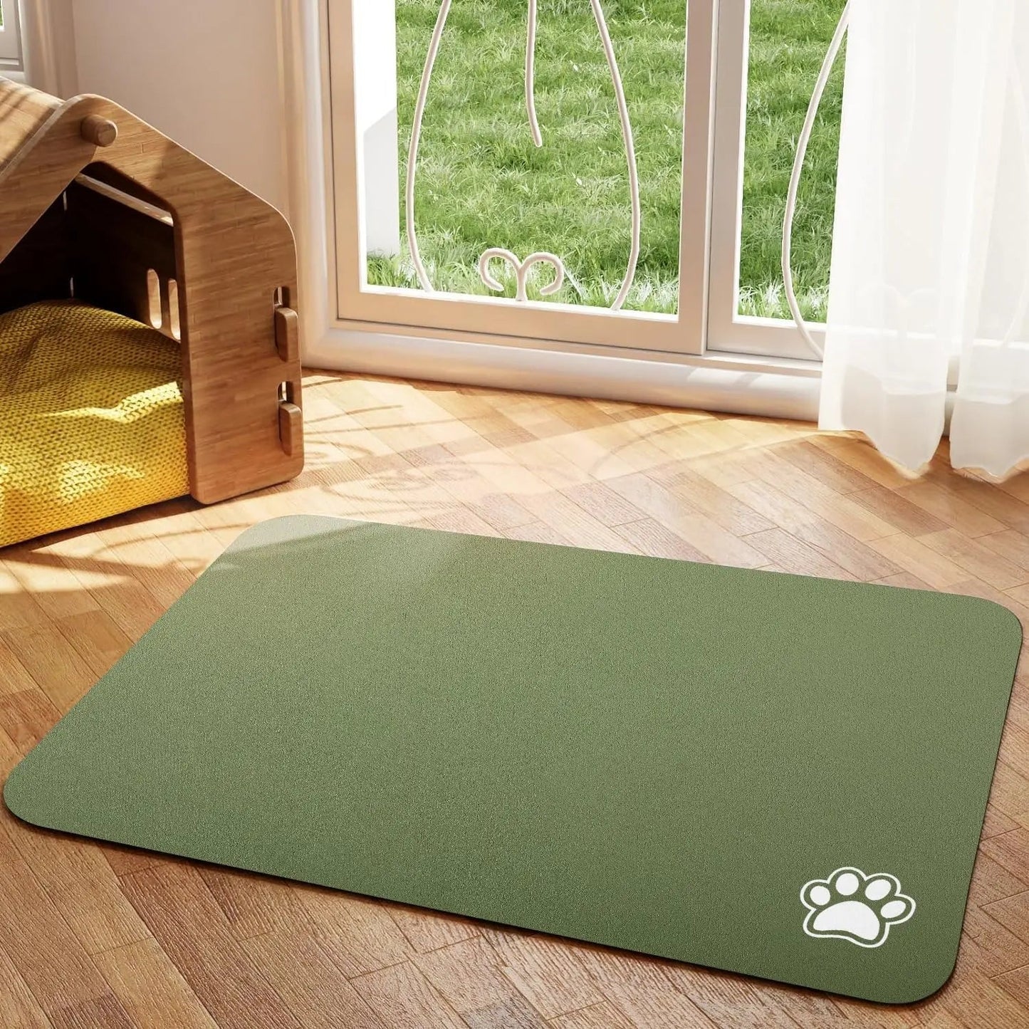 Tapis antidérapant vert pour gamelle de chien