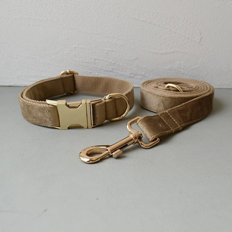 Collier pour Chien Doré en Flanelle – Gravure Personnalisée & Laisse Assortie - Noble Truffe