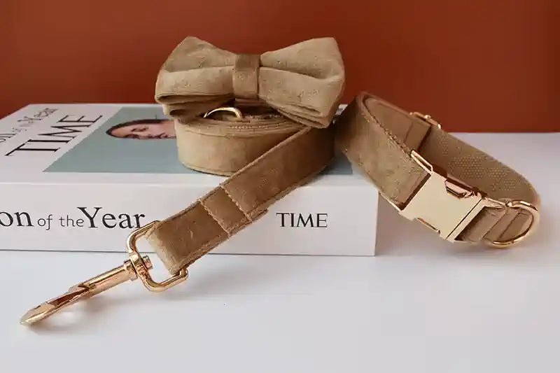 Collier pour Chien Doré en Flanelle – Gravure Personnalisée & Laisse Assortie - Noble Truffe