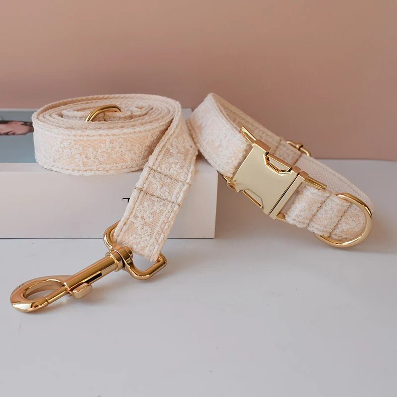 Collier pour Chien en Dentelle Crème – Gravure Prénom & Laisse Assortie - Noble Truffe
