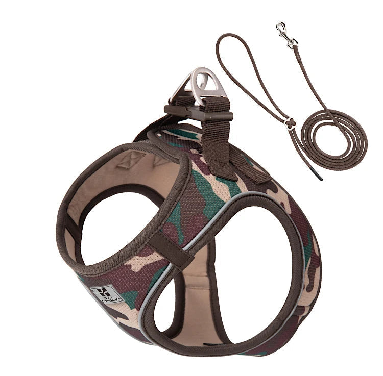 Harnais pour chien motif camouflage avec fermeture renforcée