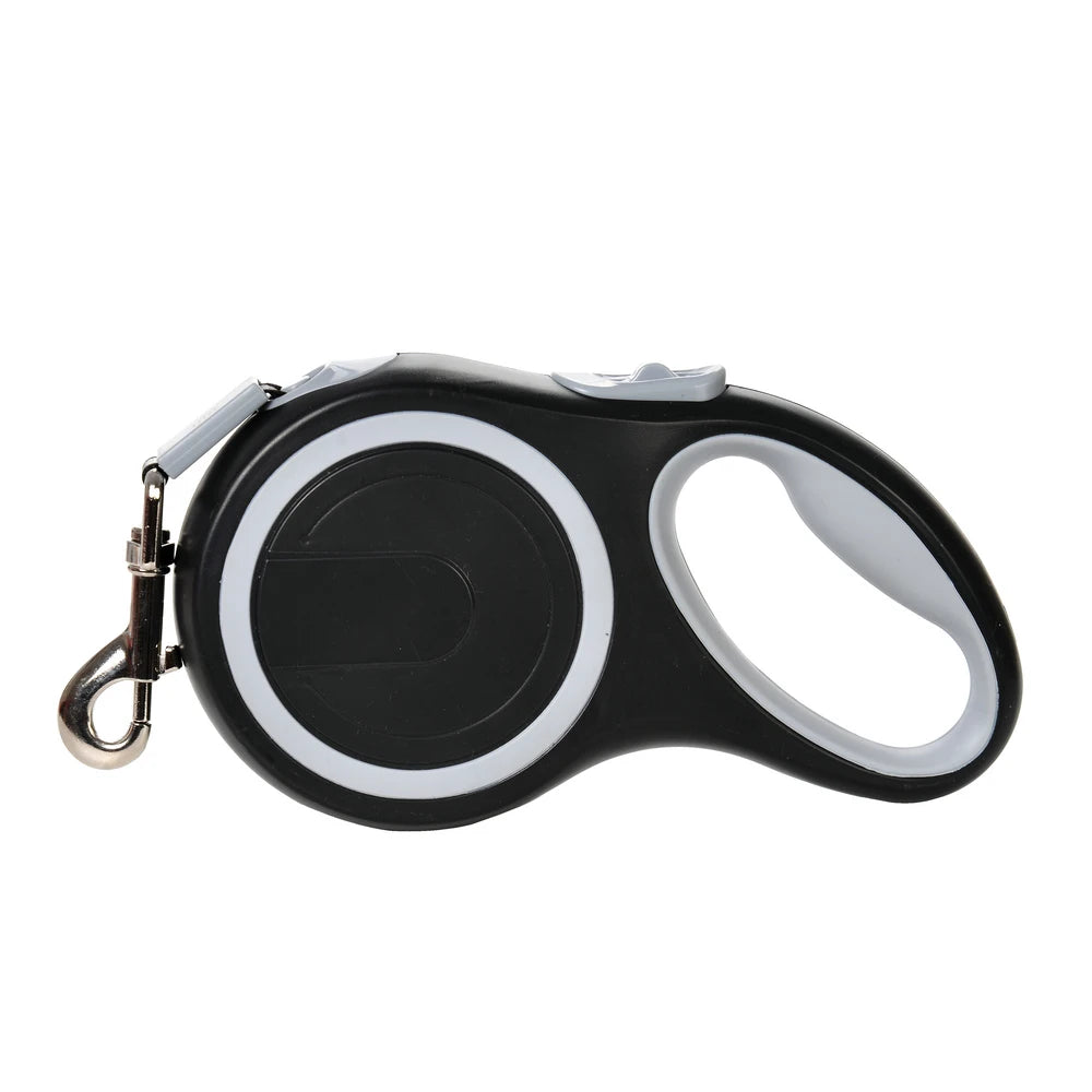 laisse retractable avec poignée grise et frein un bouton pour chien jusqu’à 50 kg