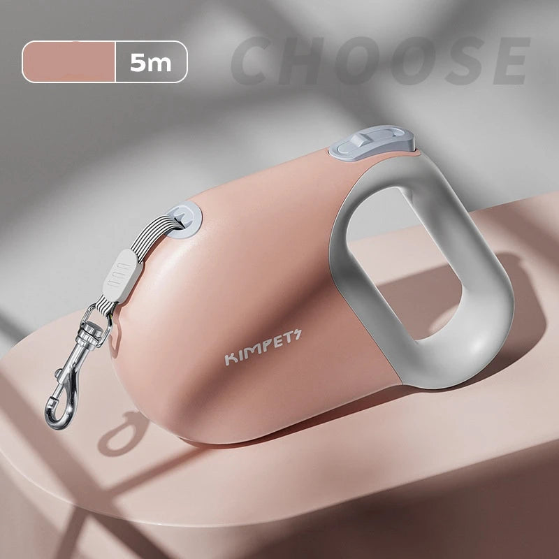 Laisse pour chien enrouleur rose 5M pratique et élégante avec sangle solide