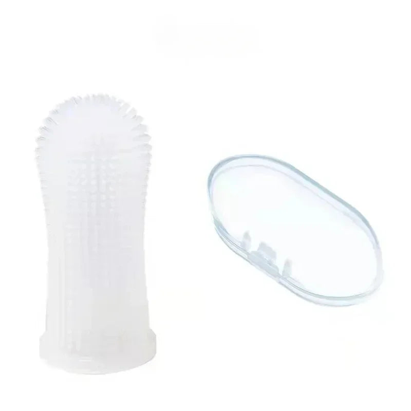 Brosse à dents blanche douce avec protection. Convient à toutes les tailles de chien.