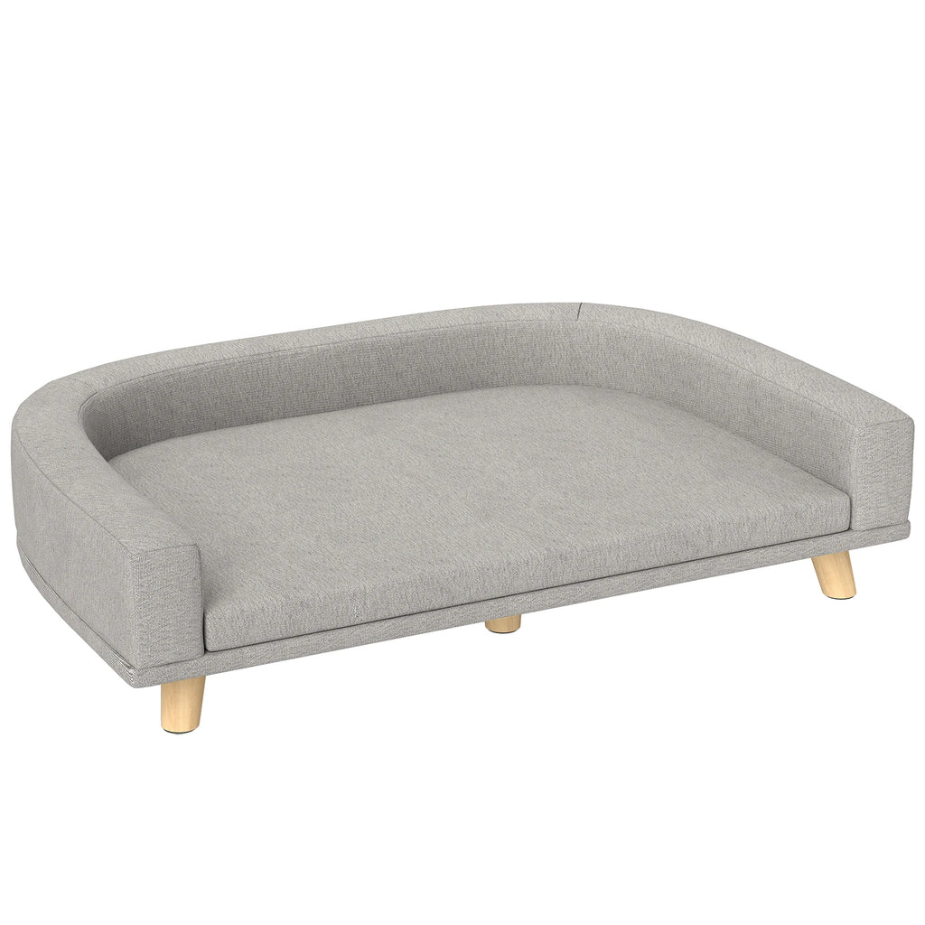 Vue de face du canapé pour chien sans coussin. Dossier et accoudoirs intégrés pour plus de confort.
