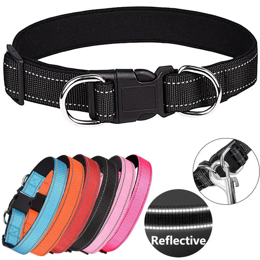 Collier réfléchissant noir pour chien avec double anneau D et boucle sécurisée