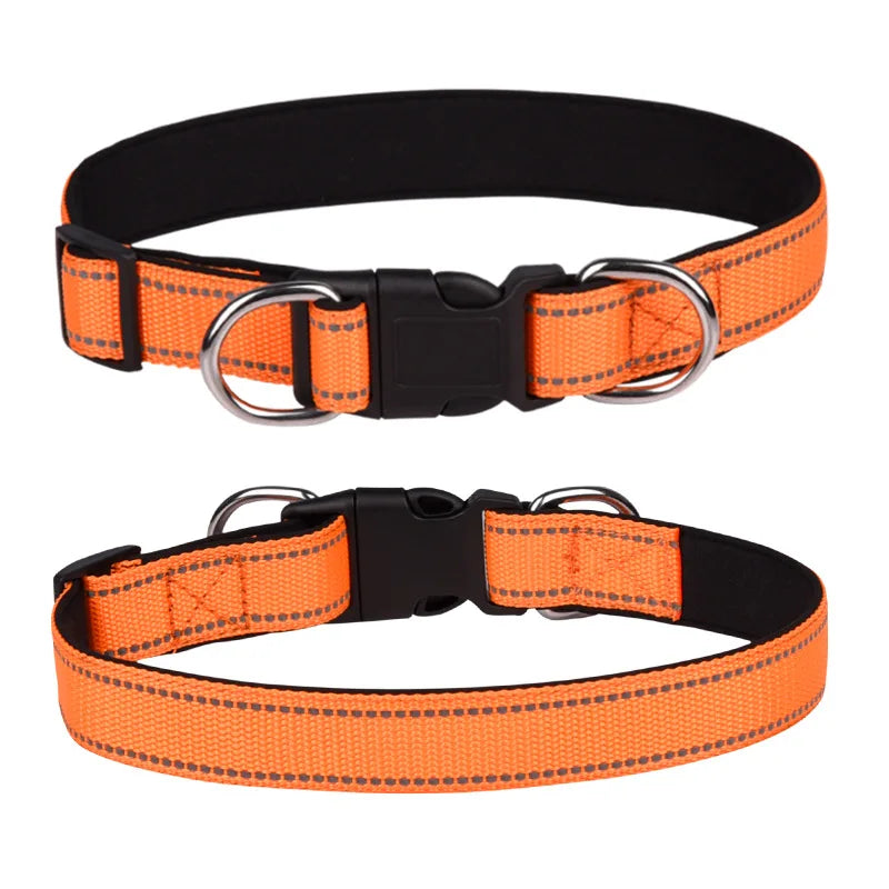Collier réfléchissant pour chien en orange clair, rembourré et réglable