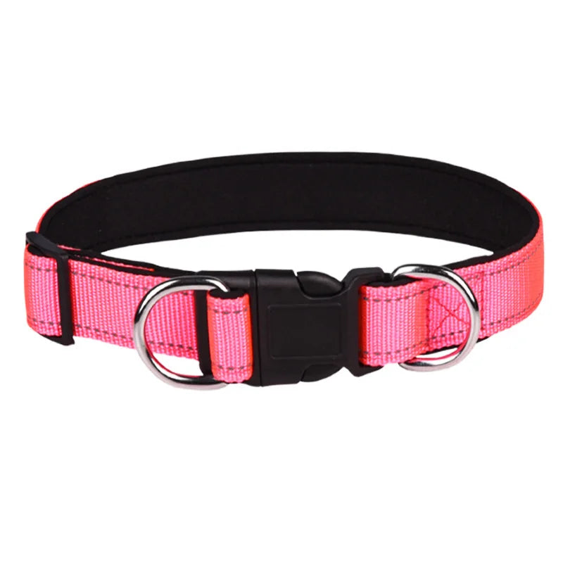 Collier réfléchissant rose pour chien, ajustable et anti-choc