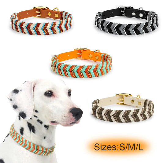 Collier pour chien tressé main en orange, noir et bleu – coloris tendance