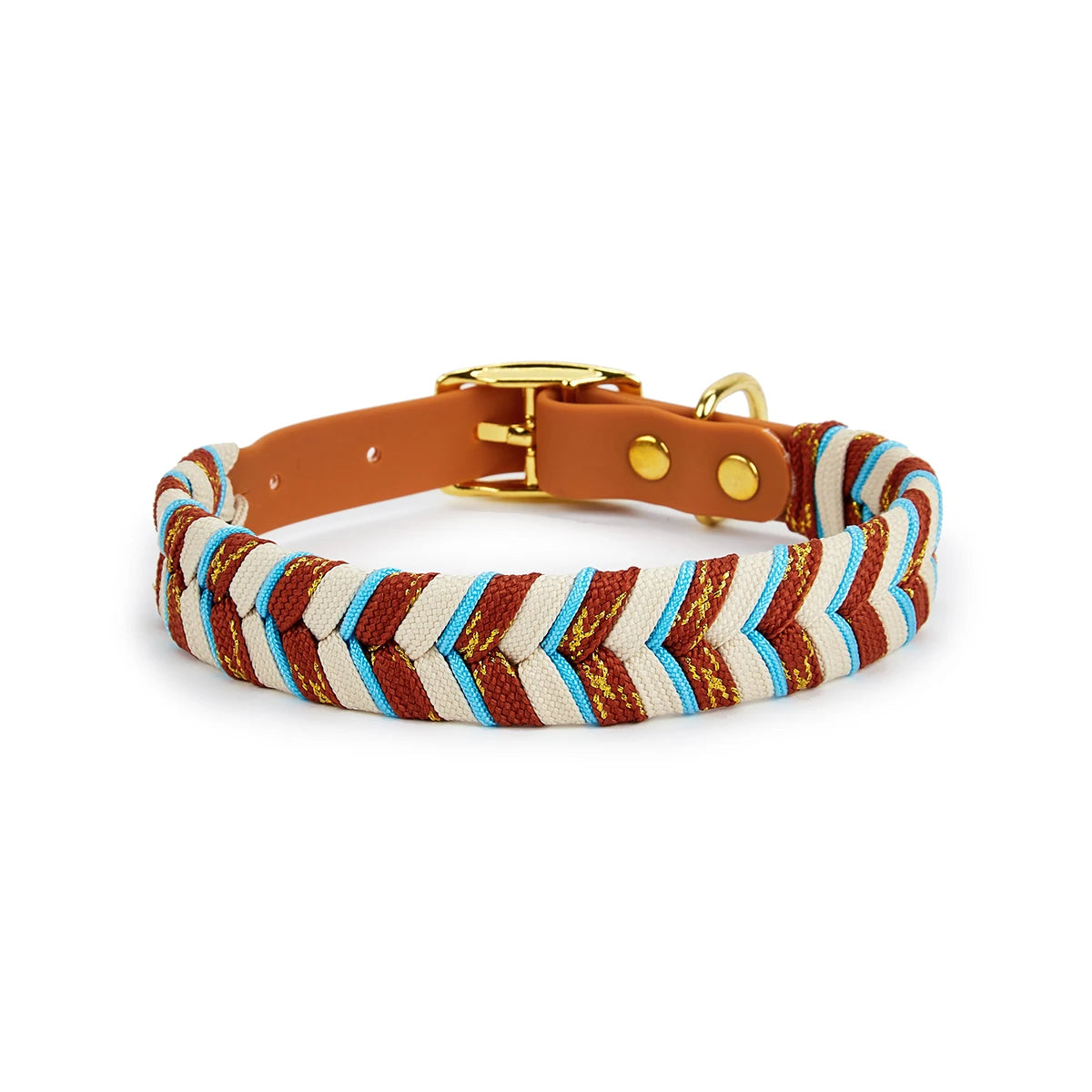 Collier pour chien tressé main en marron et bleu – coloris tendance