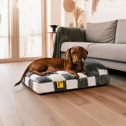 Démonstration d’un coussin pour chien orthopédique lavable en machine pour entretien facile