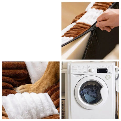 Gros plan sur la texture douce et les blocs rembourrés du coussin à mémoire de forme pour chien