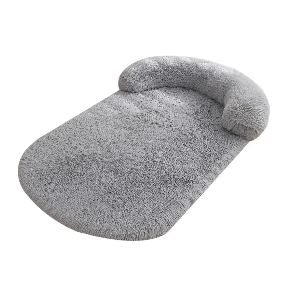 Coussin en peluche grise pour chien, avec coussin intégré pour la tête