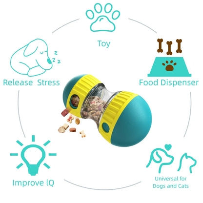 Schémas explicatifs des bienfaits du distributeur automatique de friandises pour les chiens. 