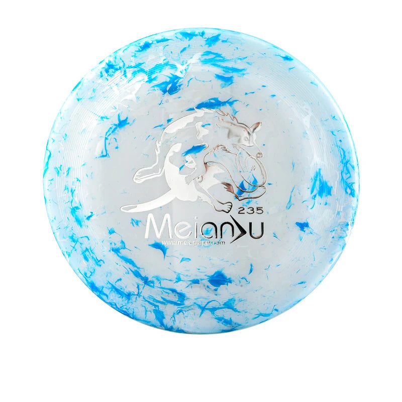Frisbee bleu et blanc anti dérapant pour chien 
Jouet volant pour chien