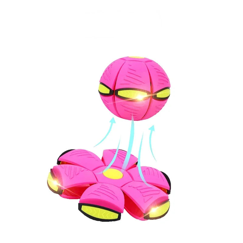 Balle frisbee rose pour chien montrée en mode transformation en fleur