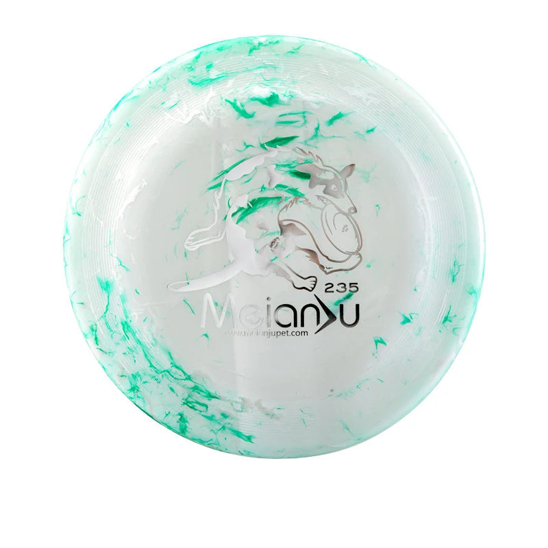 Frisbee vert et blanc anti dérapant pour chien 
Jouet volant pour chien