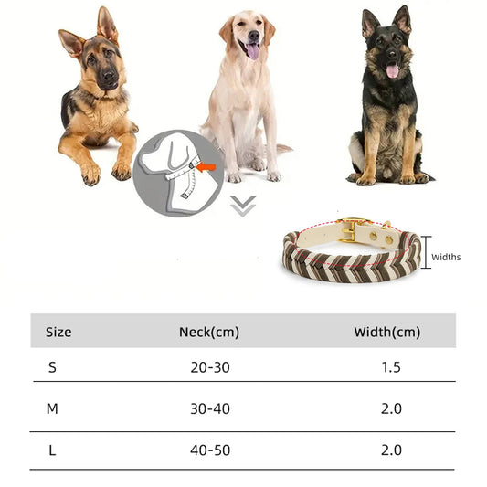 Tableau des tailles de colliers pour chien avec illustration – tailles S, M et L