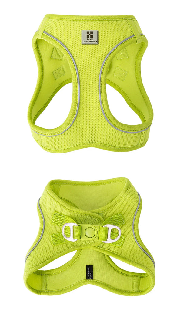 Harnais vert vif avec maille respirante en plusieurs vue 
