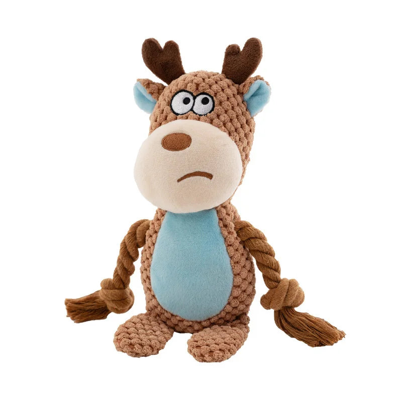 Peluche sonore pour chien renne marron et bleu doux et agréable 