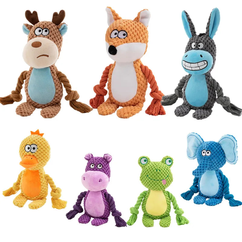 Peluches pour chien en forme de canard, hippopotame, grenouille, éléphant et âne