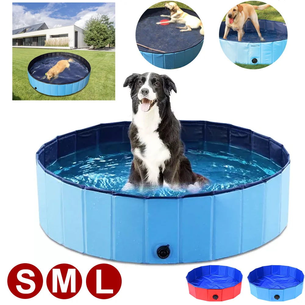 Chien dans une Piscine pliable pour chien taille L (160×30 cm), idéale pour les grands chiens. Parfaite pour l’extérieur avec valve de vidange intégrée.