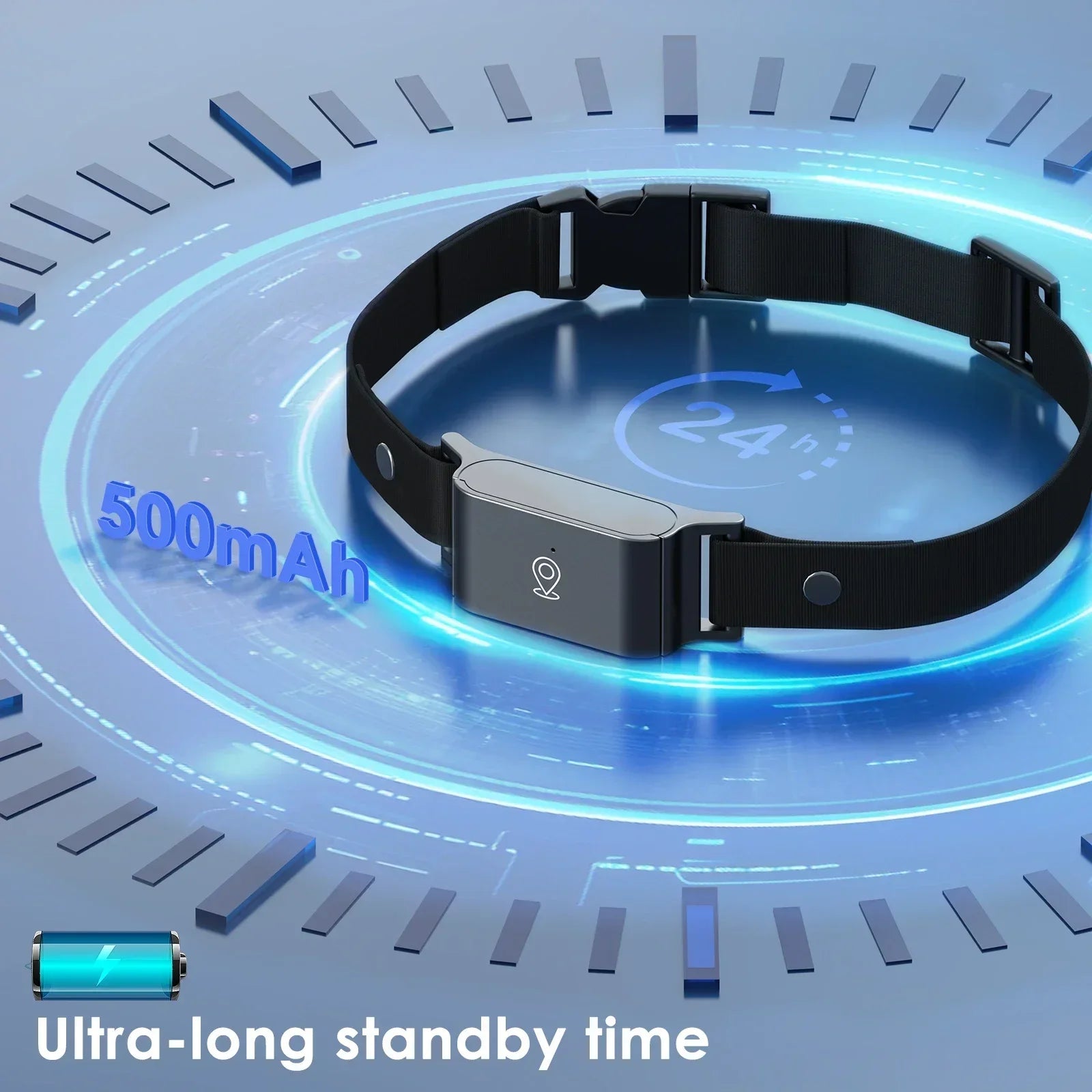 Ce collier GPS a une grande autonomie de 500mAh. 