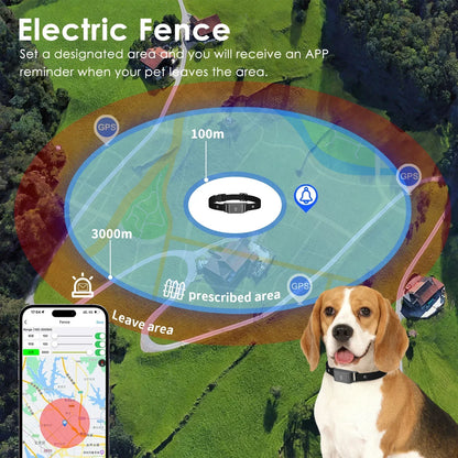 L'application du collier GPS permet un zonage Avec des alarmes en cas de dépassement. 