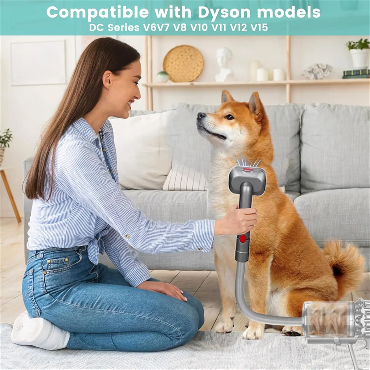 Pet Dog Grooming Kit for Dyson Vacuum V7 V8 V10 V11 V12 V15,Dog Grooming Brush Attachment,Dog Hair Groomer Tools    