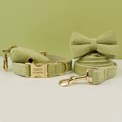 Dog Collar Free Engraved Pet Puppy ID Tag Collar Anti-lost Nameplate Collars For Big Small Dogs Customized Metal Corduroy09   Bow-Collar-Leash-Bag-XL 