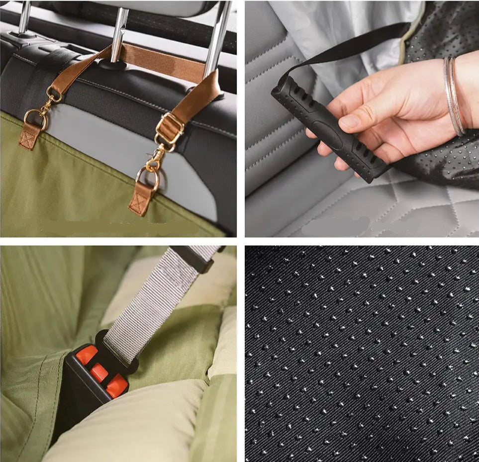 Détail des sangles et attaches de sécurité du siège auto coussin pour chien 4 photos