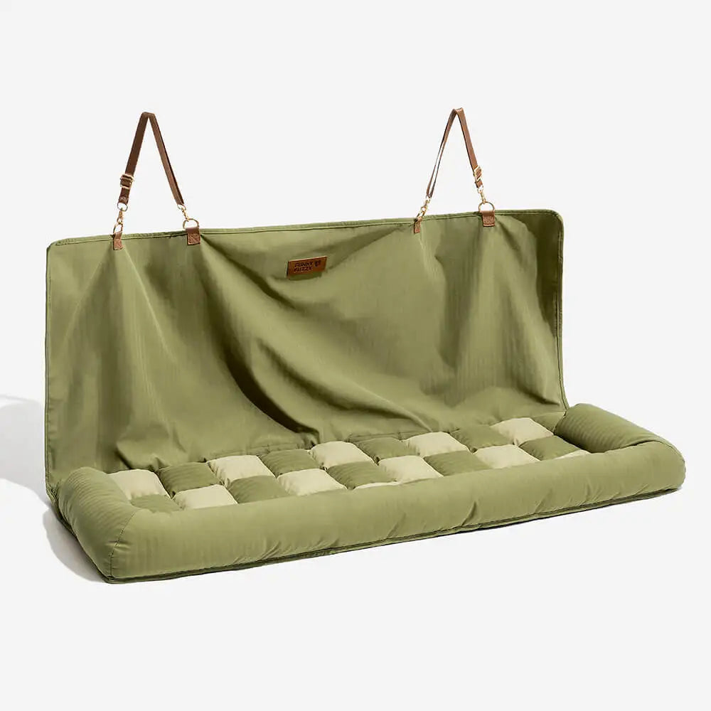 Siege auto coussin vert pour chien avec rembourrage moelleux et attaches solides