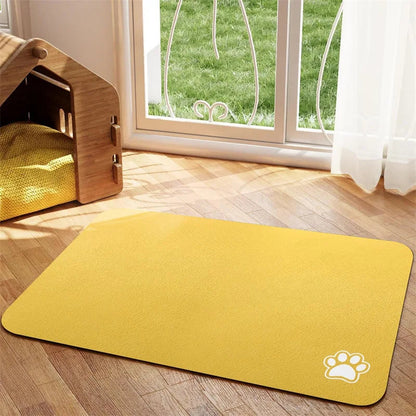 Tapis antidérapant pour gamelle chien couleur jaune
