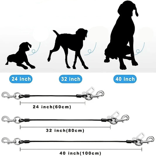guide des tailles de la ceinture de sécurité pour chien, disponible en 60 cm, 80 cm et 100 cm