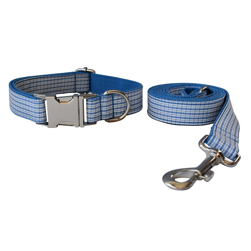 Collier à Carreaux Bleus pour Chien – Gravure Personnalisée & Laisse Coordonnée - Noble Truffe