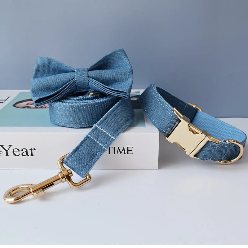 Collier Bleu Ciel pour Chien – Flanelle Douce, Gravure Personnalisée & Laisse Assortie - Noble Truffe