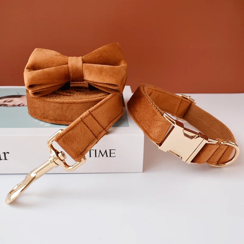 Collier Caramel pour Chien – Flanelle Douce, Boucle Dorée & Laisse Assortie - Noble Truffe