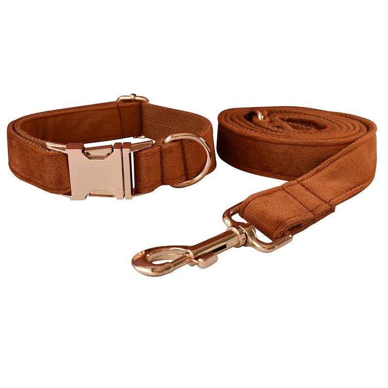 Collier Caramel pour Chien – Flanelle Douce, Boucle Dorée & Laisse Assortie - Noble Truffe