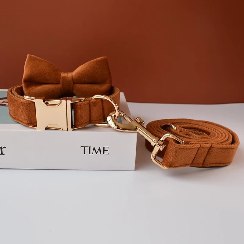 Collier Caramel pour Chien – Flanelle Douce, Boucle Dorée & Laisse Assortie - Noble Truffe