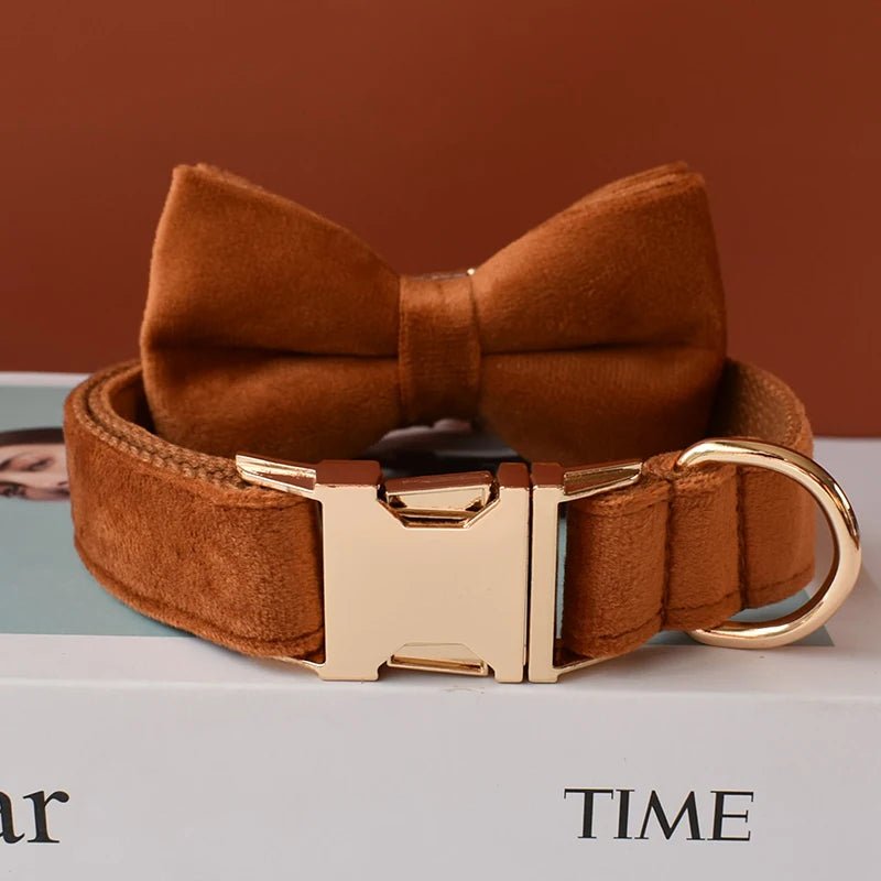 Collier Caramel pour Chien – Flanelle Douce, Boucle Dorée & Laisse Assortie - Noble Truffe