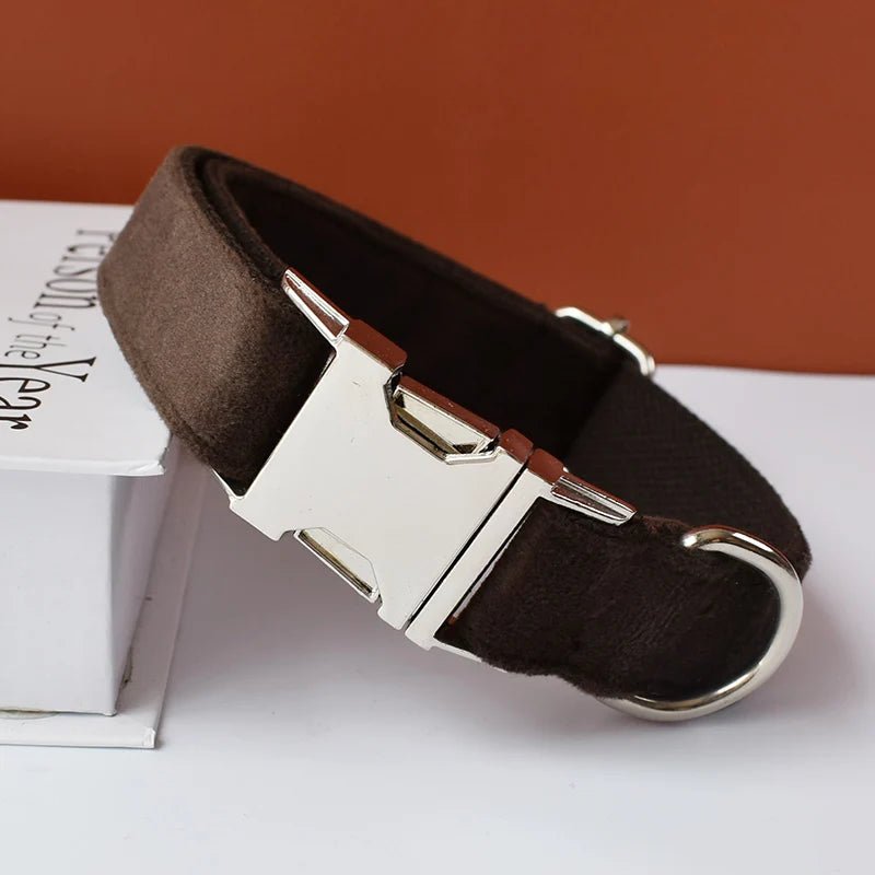 Collier en Velours Chocolat pour Chien – Gravure Personnalisée & Laisse Assortie - Noble Truffe