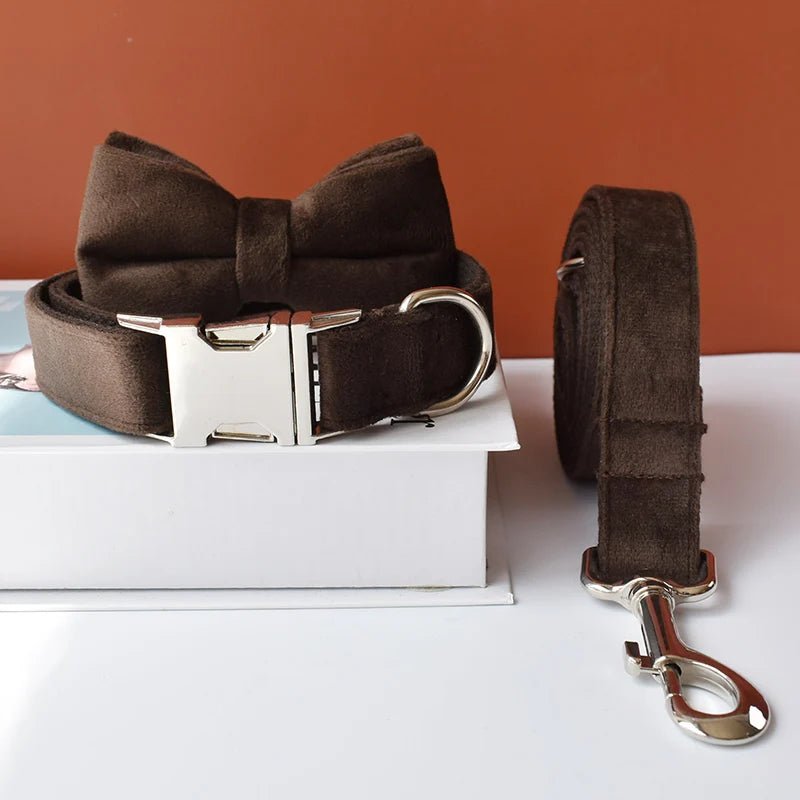 Collier en Velours Chocolat pour Chien – Gravure Personnalisée & Laisse Assortie - Noble Truffe