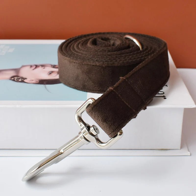 Collier en Velours Chocolat pour Chien – Gravure Personnalisée & Laisse Assortie - Noble Truffe