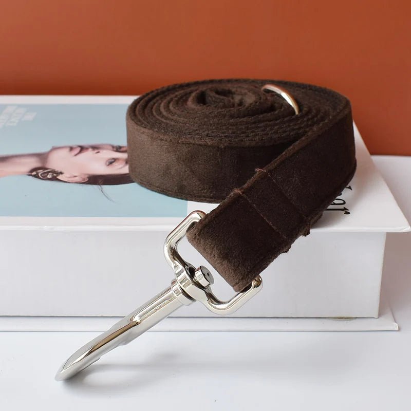 Collier en Velours Chocolat pour Chien – Gravure Personnalisée & Laisse Assortie - Noble Truffe