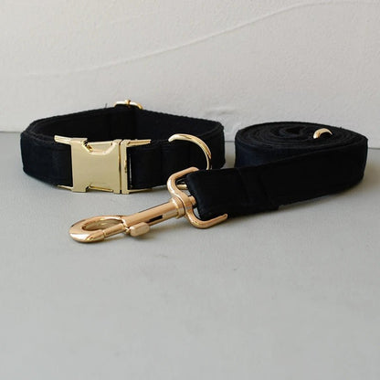 Collier Noir pour Chien – Flanelle Élégante, Gravure Personnalisée & Laisse Assortie - Noble Truffe