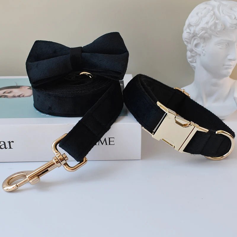 Collier Noir pour Chien – Flanelle Élégante, Gravure Personnalisée & Laisse Assortie - Noble Truffe