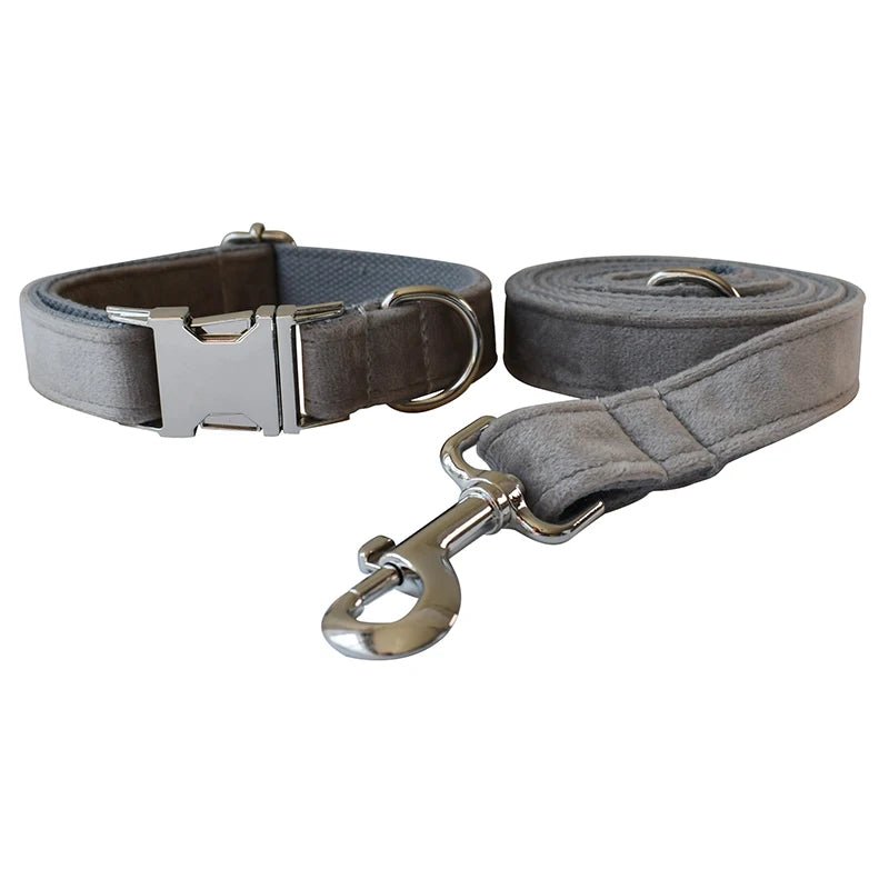 Collier personnalisé pour Chien Gris Clair en Flanelle – Gravure & Laisse - Noble Truffe
