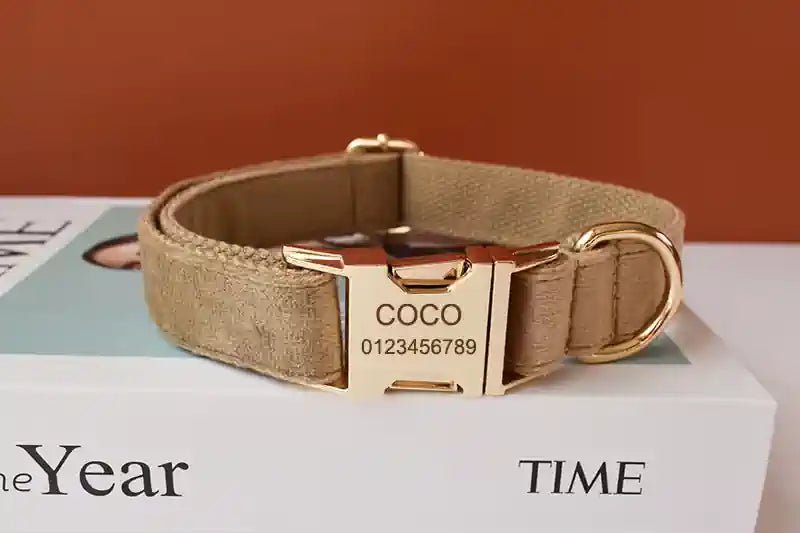 Collier pour Chien Doré en Flanelle – Gravure Personnalisée & Laisse Assortie - Noble Truffe