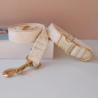 Collier pour Chien en Dentelle Crème – Gravure Prénom & Laisse Assortie - Noble Truffe